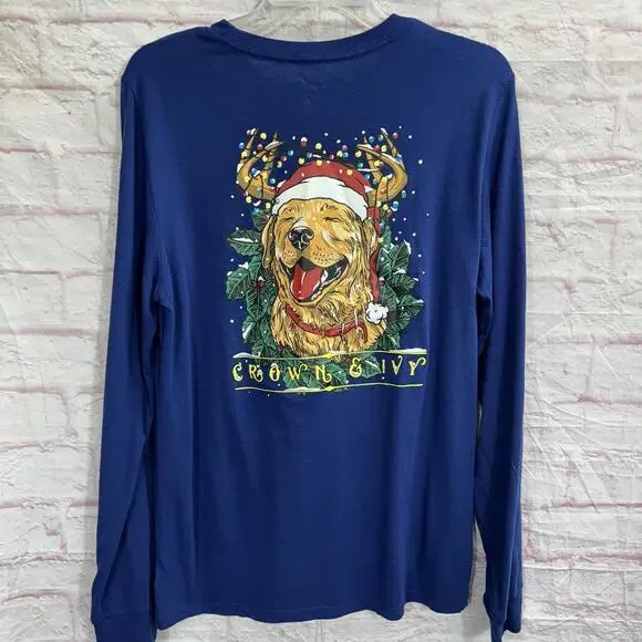 Crown & Ivy Kids XL Blue Long Sleeve Shirt with Holiday Dog Print - Picture 4 of 5